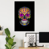 Paarse Mosaic Sugar Skull Zombie Colorful Posters (Thuiskantoor)