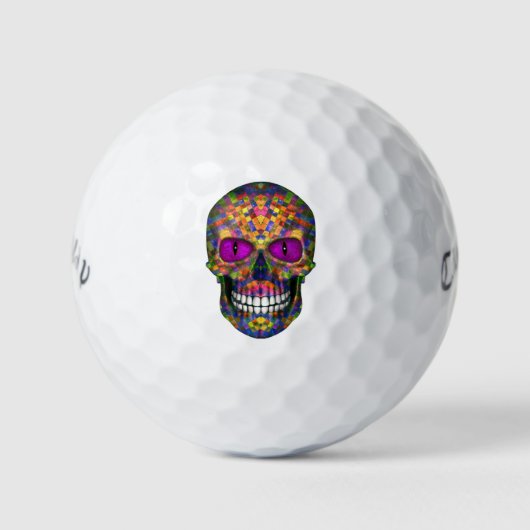 Paarse Mosaic Sugar Skull Zombie Golf Balls Golfballen (Voorkant)