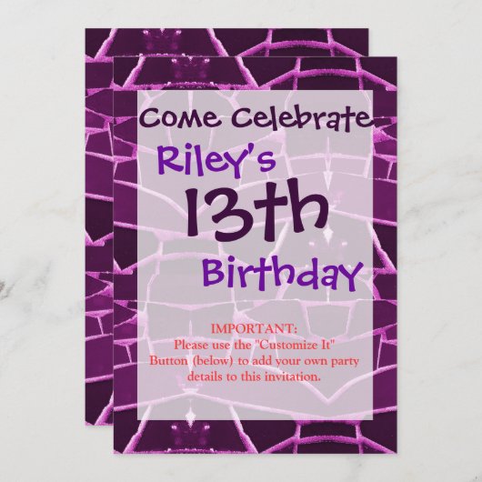 Paarse Mosaic Tiles Girly Pattern Kaart (Voorkant / Achterkant)