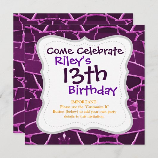 Paarse Mosaic Tiles Girly Pattern Kaart (Voorkant / Achterkant)