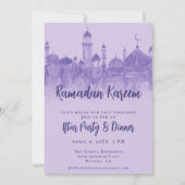 Paarse moskee ramadan iftar etentje kaart (Voorkant)