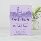 Paarse moskee ramadan iftar etentje kaart (Staand voorkant)