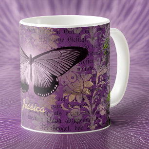  Paarse Moth en Floral Ephemera Custom Koffiemok