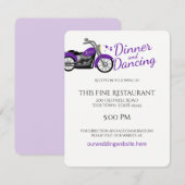 Paarse motorfiets en harten bruiloft receptie kaart (Voorkant / Achterkant)