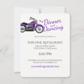 Paarse motorfiets en harten bruiloft receptie kaart (Voorkant)