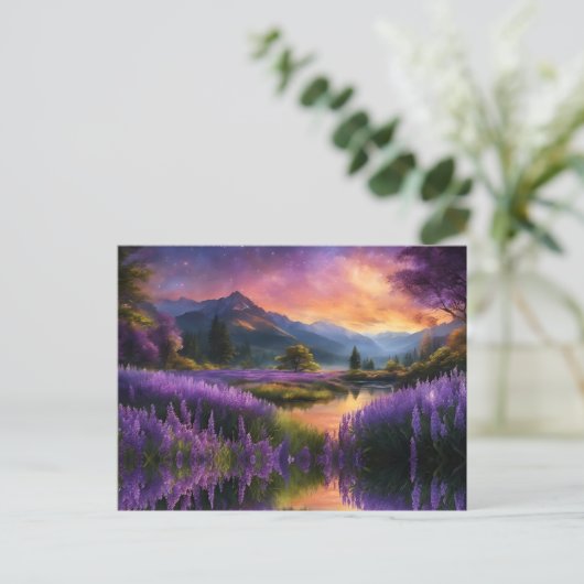 Paarse Mountain Valley Sunrise Briefkaart (Staand voorkant)