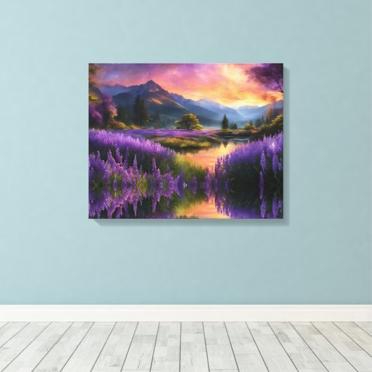 Paarse Mountain Valley Sunrise Canvas Afdruk (Insitu (Houten vloer))