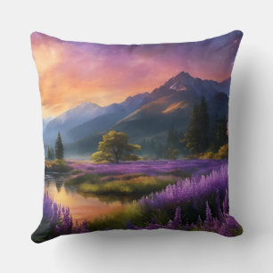 Paarse Mountain Valley Sunrise Kussen
