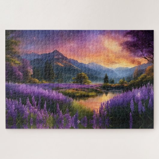 Paarse Mountain Valley Sunrise Legpuzzel (Horizontaal)