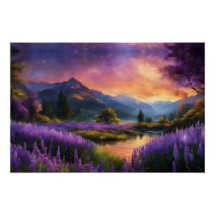 Paarse Mountain Valley Sunrise Perfect Poster