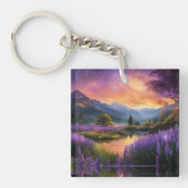 Paarse Mountain Valley Sunrise Sleutelhanger (Voorkant)
