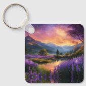 Paarse Mountain Valley Sunrise Sleutelhanger (Voorkant)