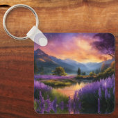 Paarse Mountain Valley Sunrise Sleutelhanger (Voorkant)