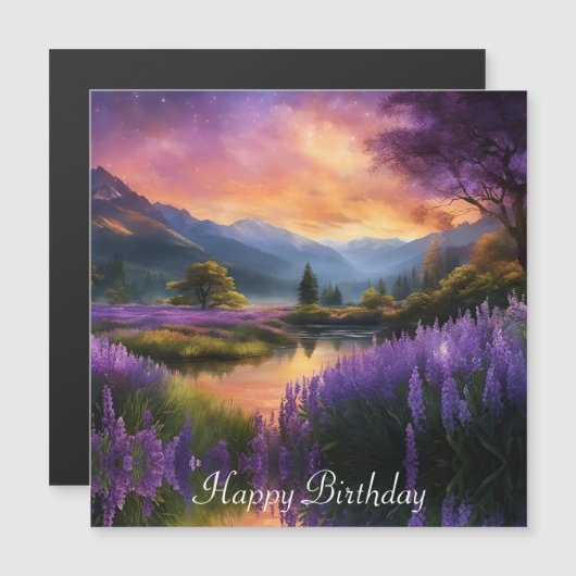 Paarse Mountain Valley Sunrise Verjaardag (Voorkant / Achterkant)