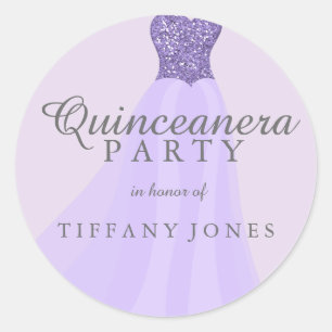 Paarse mousserende glitter Gown Quinceanera Ronde Sticker
