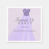 Paarse mousserende glitter Gown Sweet 16 party Servetten (Voorkant)