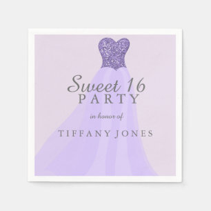 Paarse mousserende glitter Gown Sweet 16 party Servetten