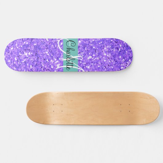 Paarse mousserende glitter, monogrammen persoonlijk skateboard (Horizontaal)
