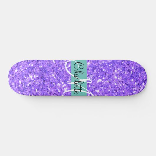 Paarse mousserende glitter, monogrammen persoonlijk skateboard (Horizontaal)