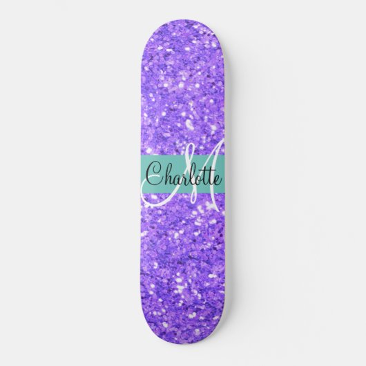 Paarse mousserende glitter, monogrammen persoonlijk skateboard (Voorkant)