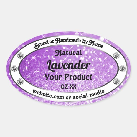Paarse mousserende glitteretiketten van shimmery ovale sticker (Voorkant)