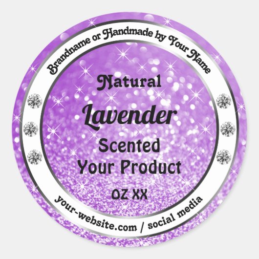Paarse mousserende glitteretiketten van shimmery ronde sticker (Voorkant)