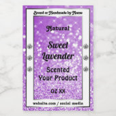 Paarse mousserende glitteretiketten van shimmery voedselcontainer etiket (Enkel label)