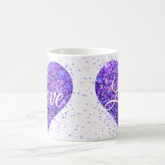 Paarse mousserende harsen, liefdesgraffiti-valenti koffiemok (Center)