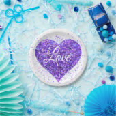 Paarse mousserende harsen, liefdesgraffiti-valenti papieren bordje (Feest)