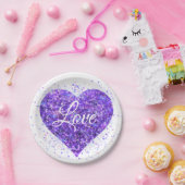 Paarse mousserende harsen, liefdesgraffiti-valenti papieren bordje (Feest)