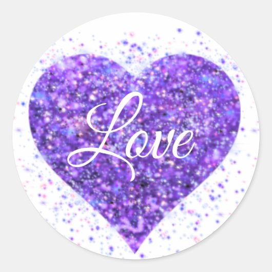 Paarse mousserende harsen, liefdesgraffiti-valenti ronde sticker (Voorkant)