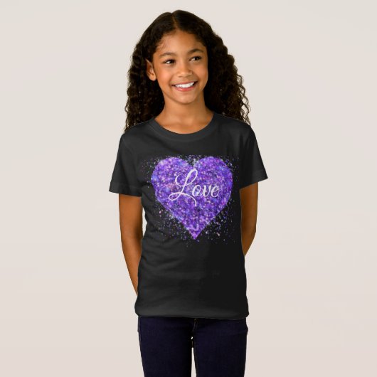 Paarse mousserende harsen, liefdesgraffiti-valenti t-shirt (Voorkant volledig)