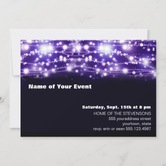 Paarse mousserende sterren Uitnodiging (Achterkant)