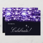 Paarse mousserende sterren Uitnodiging (Voorkant / Achterkant)