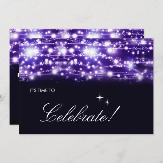 Paarse mousserende sterren Uitnodiging (Voorkant / Achterkant)