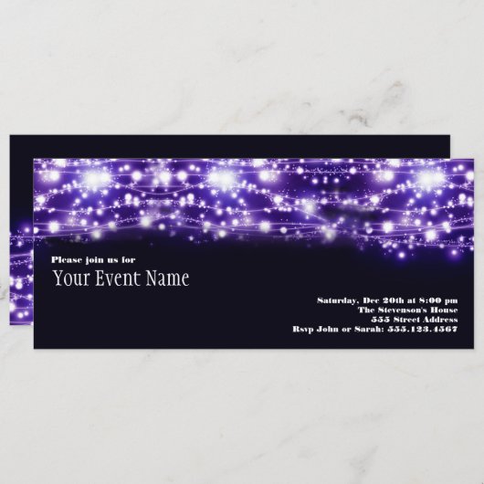 Paarse mousserende sterren Uitnodiging (Voorkant / Achterkant)