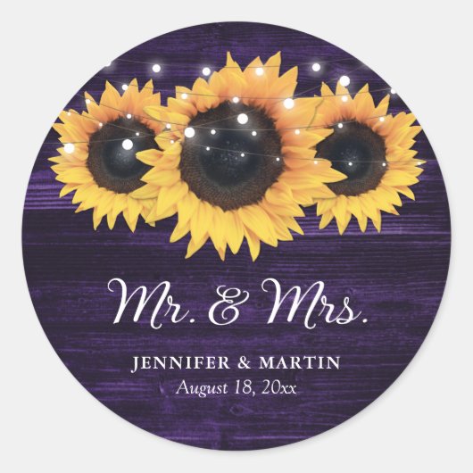 Paarse Mr. en Mrs Sunflower Wedding Stickers (Voorkant)