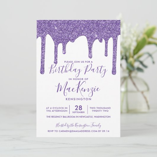 Paarse muggenglitter drijft elk jaar de dag van de kaart (Staand voorkant)