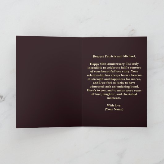 Paarse Mum Flowers Golden 50ste bruiloft Jubileum Kaart (Binnen)