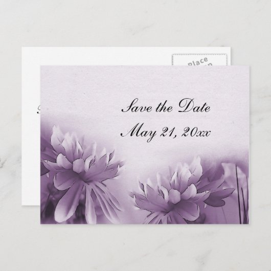 Paarse Mums Briefkaart - Save the Date (Voorkant / Achterkant)