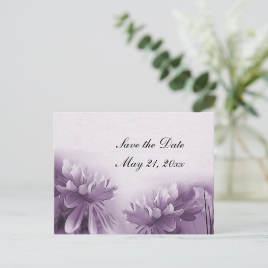 Paarse Mums Briefkaart - Save the Date (Staand voorkant)