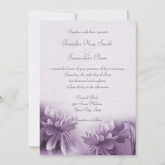 Paarse Mums Spring Wedding Invitations Kaart (Voorkant)