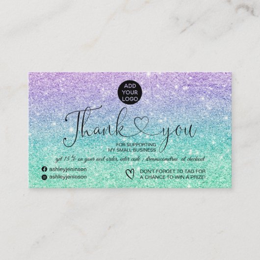 Paarse munt glitter logo orde dank u visitekaartje (Voorkant)