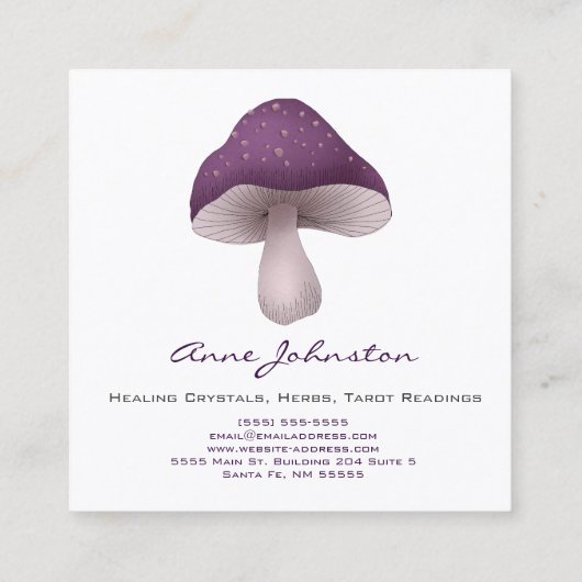 Paarse Mushroom Square Visitekaartje (Achterkant)