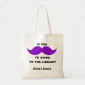 Paarse Mustache Library Book Bag, voeg jouw naam t Tote Bag (Voorkant)