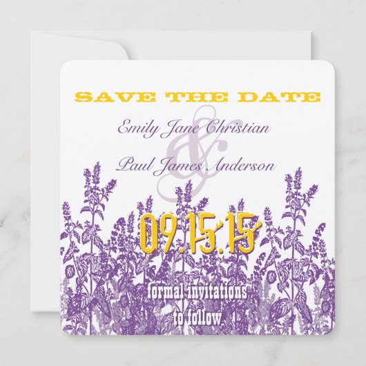Paarse Mustard Yellow Wilde Vloer Sparen de Datum Save The Date (Voorkant)