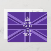 Paarse muve houdt kalm en Jouw tekst Union Jack Briefkaart (Voorkant / Achterkant)