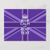 Paarse muve houdt kalm en Jouw tekst Union Jack Briefkaart (Voorkant)