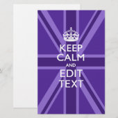 Paarse muve houdt kalm en Jouw tekst Union Jack Briefpapier (Voorkant / Achterkant)