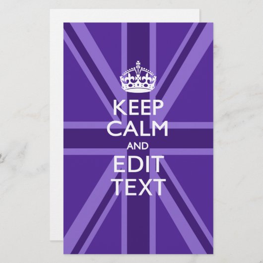 Paarse muve houdt kalm en Jouw tekst Union Jack Briefpapier (Voorkant / Achterkant)